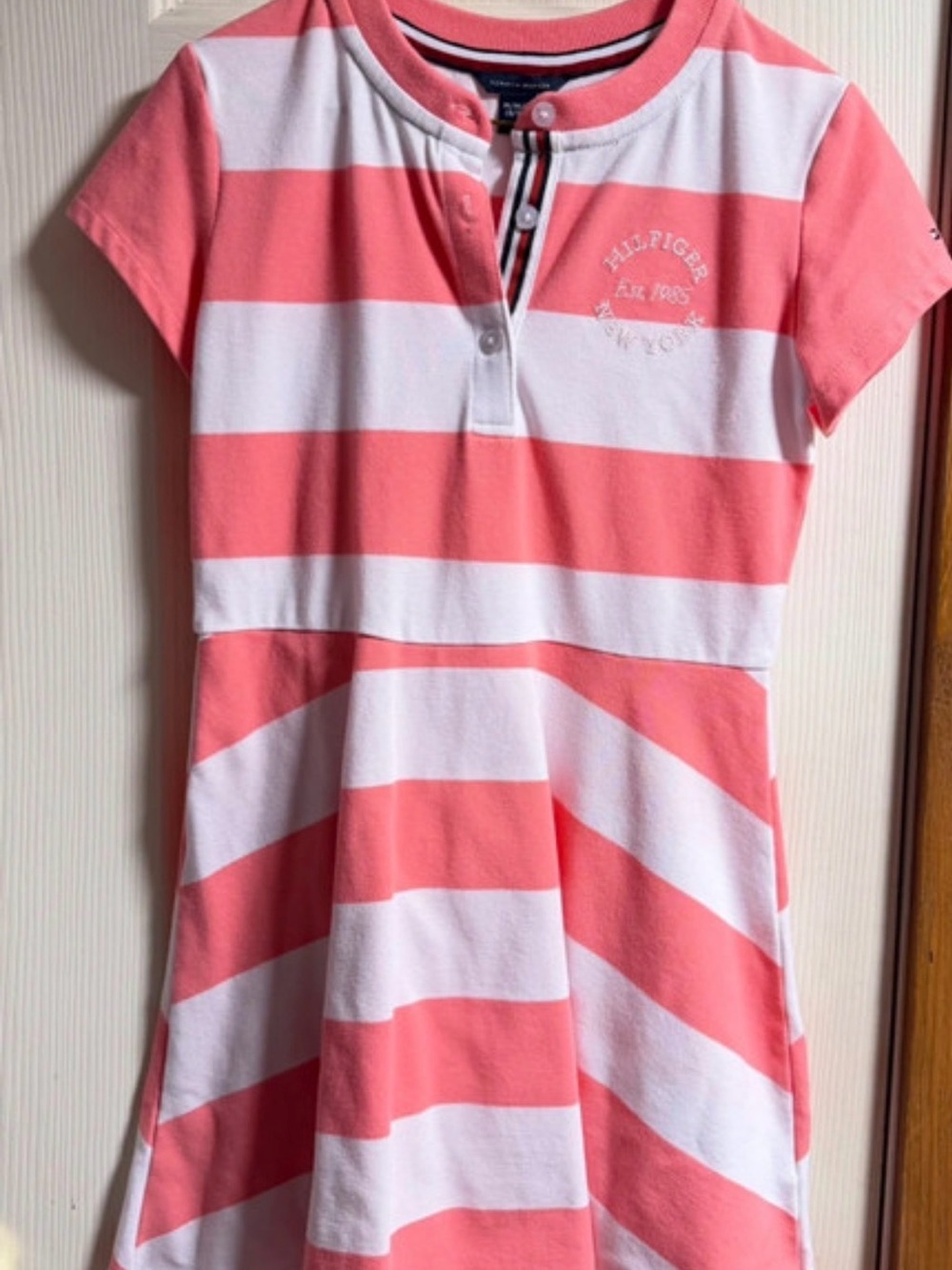 Tommy Hilfiger Coral Pink & White Striped Short-Sleeve Polo Dress